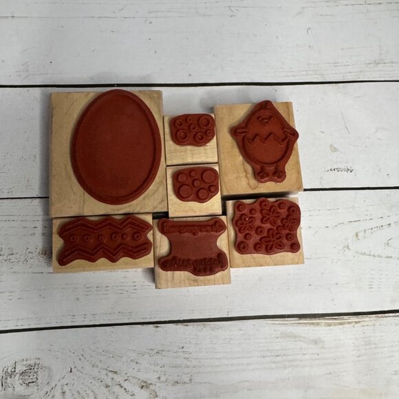 Stampin Up Easter Themed Rubber Stamps Set Of 7 - Egg Chick Patterns Words - Picture 4 of 4